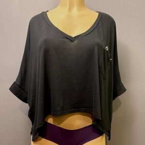 Sweet Love Black Tee Top | Dolman Drape Crop Blouse | Soft Minimal Pocket